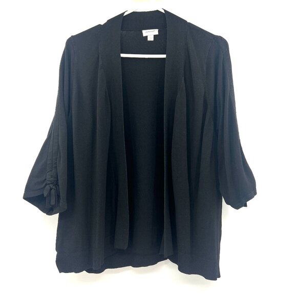 Avenue Sweaters - Avenue Black Open Front 3/4 Sleeve Knit Cardigan Sweater Women's 26/28